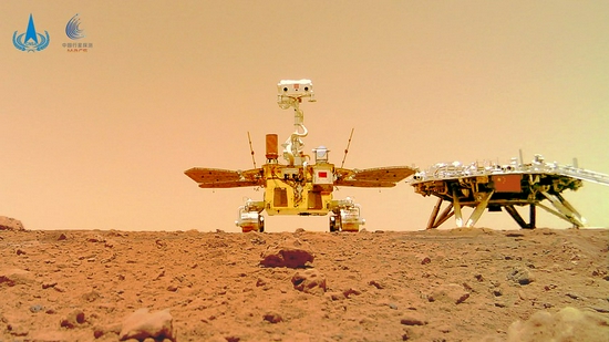 Photo released on June 11, 2021 by the China National Space Administration (CNSA) shows a selfie of China's first Mars rover Zhurong with the landing platform. (CNSA/Handout via Xinhua)